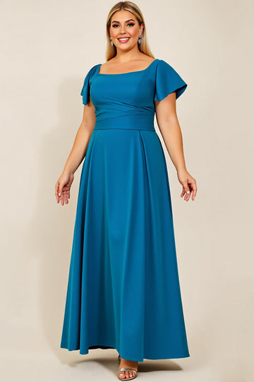 Peacock A Line Satin Square Neck Long Plus Size Mother of the Bride Dress
